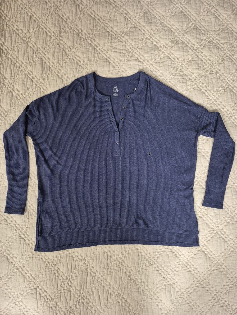 Aerie Real Soft Blue Ribbed Oversized Henley Top XS NWT